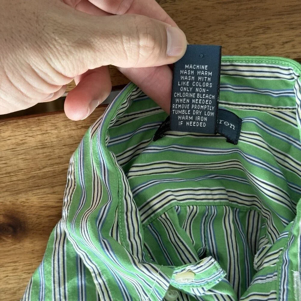 Ralph Lauren Shirt Boys Kids Size Striped Long Sleeve Green Size 6 Preppy Church